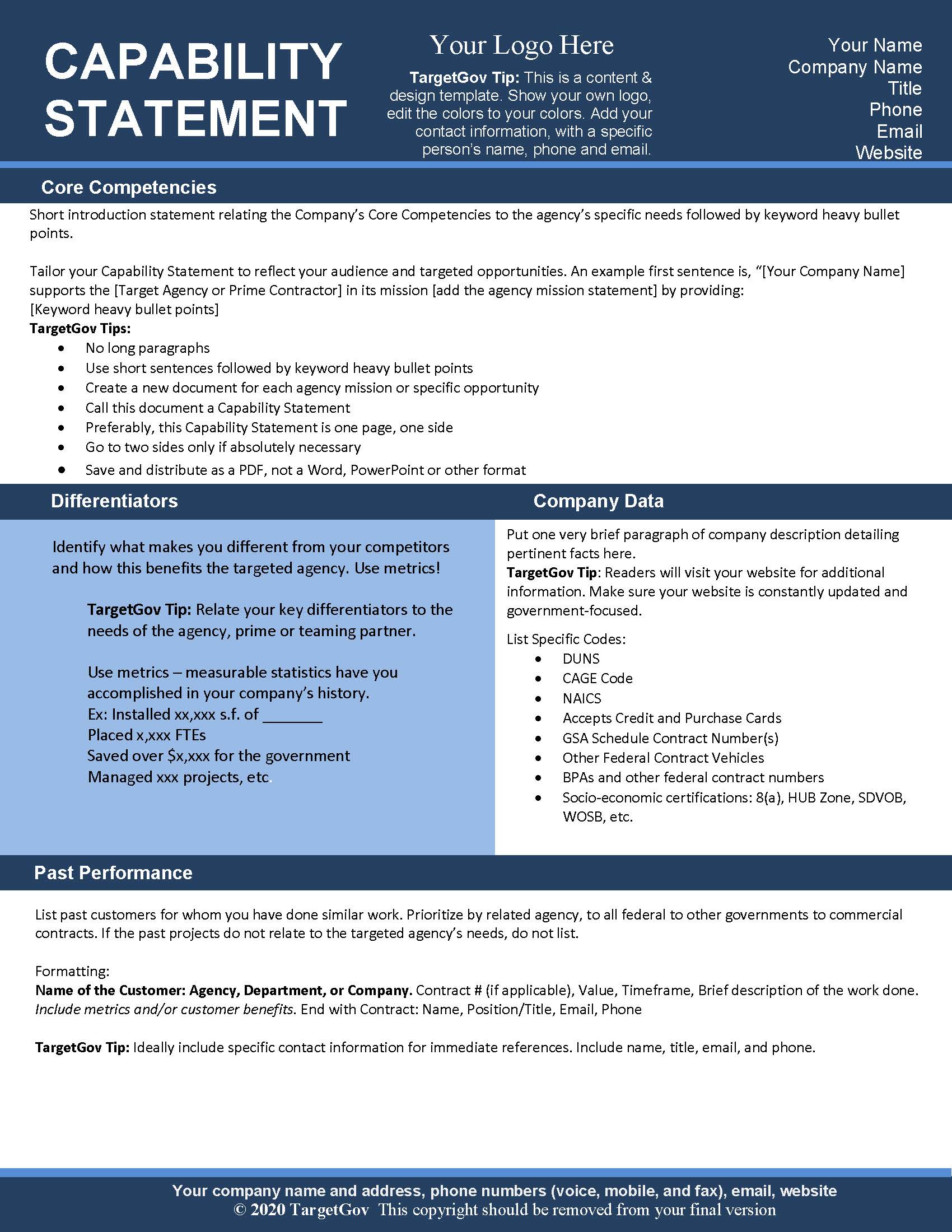 Capability Statement Editable Template Blue and Blue TargetGov
